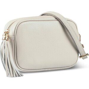 Women Calf Leather Crossbody Bag with Tassel Zipper Small Shoulder Purse